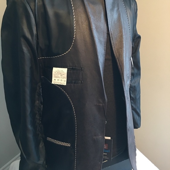 Mens 38R large black sports jacket blazer button unique brown Raffael Uomo - Picture 5 of 16